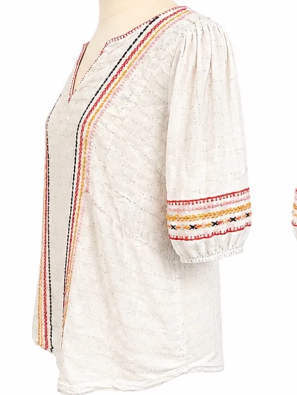 A’COS&A White Embroidered Boho Cotton Blouse – Listed Size Medium - Image 2