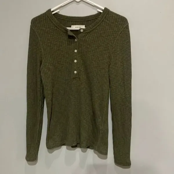 Everlane THE COZY RIB HENLEY KALAMATA Top Organic Cotton Large #500 - Image 2