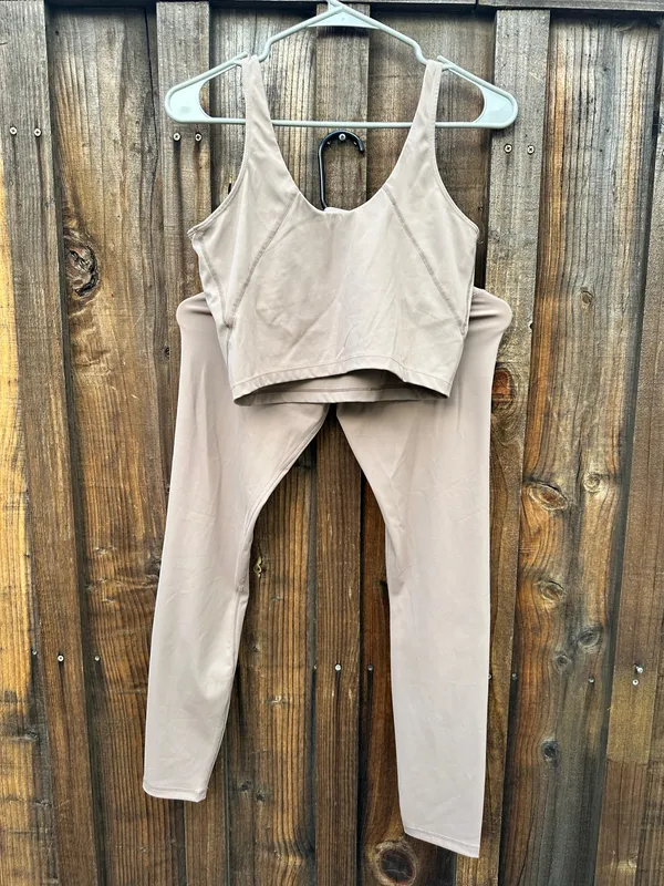 KIMBERLY C - Taupe Sports Bra & Legging Workout Set, size Top M, Bottom S - Image 3