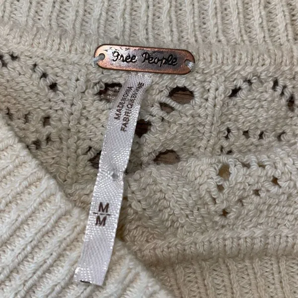 Free People Womens Open Knit Long‎ Sleeve Tunic Sweater Ivory Size Medium NWT - Image 7