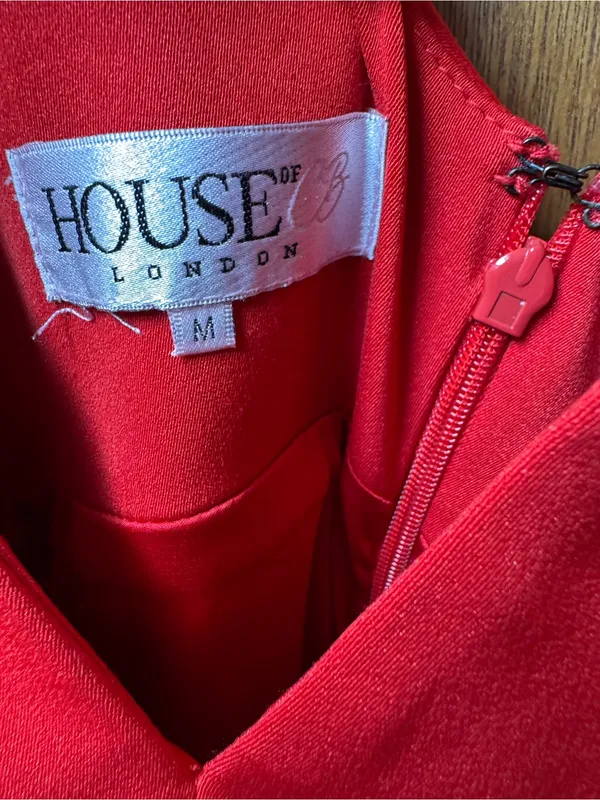 House of CB Leilah Sleeveless Plunge Jumpsuit Wide Leg Red Medium Glam Romantic - Image 10