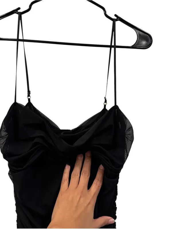 House of CB Fornarina Black Gathered Ruched Mesh Maxi Dress LG - Image 9