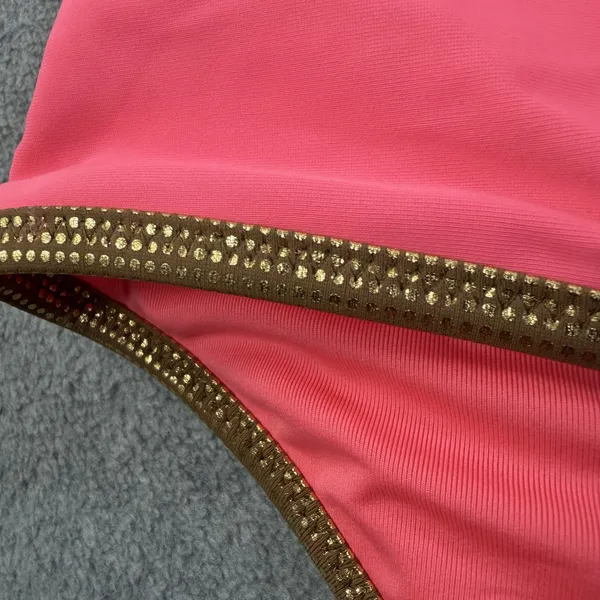 Aerie High Waisted Full Coverage Bikini Bottom Swim Size Small Pink Gold Trim - Image 4