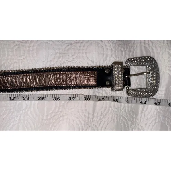 Western Rhinestone Bling Belt Croc Embossed Leather Cowgirl Y2K Western 37” - Image 4