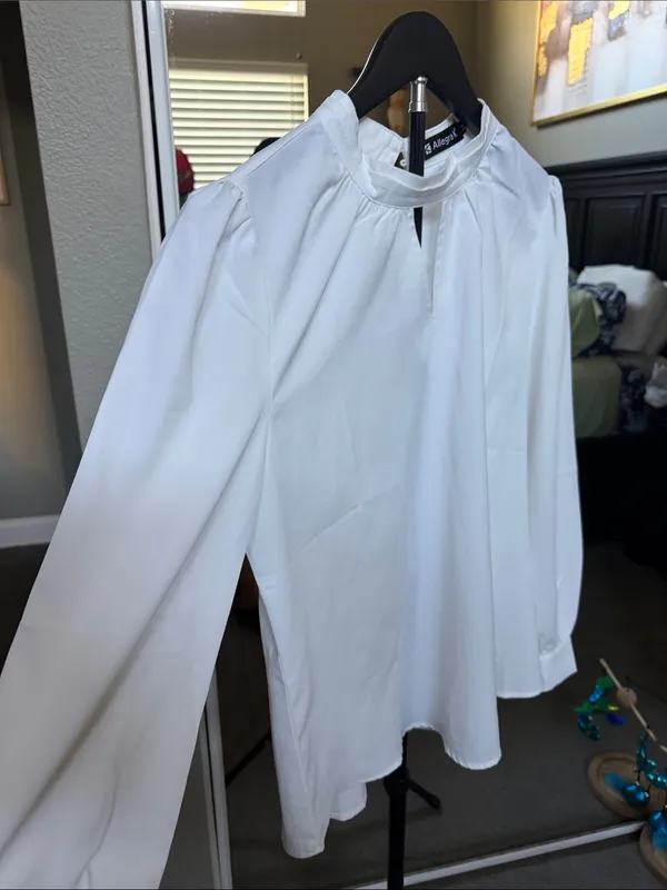 Allegra K White Gathered Keyhole Neck Blouse - Image 6