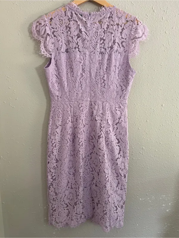 Merokeety Lace Cap-Sleeve Midi Dress Lilac Formal Wedding Guest Pastel Medium - Image 5