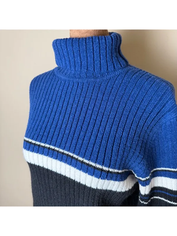 Vintage 90s Y2K Tangents Ribbed Striped Turtleneck Sweater Womens Large Shirt - Image 2