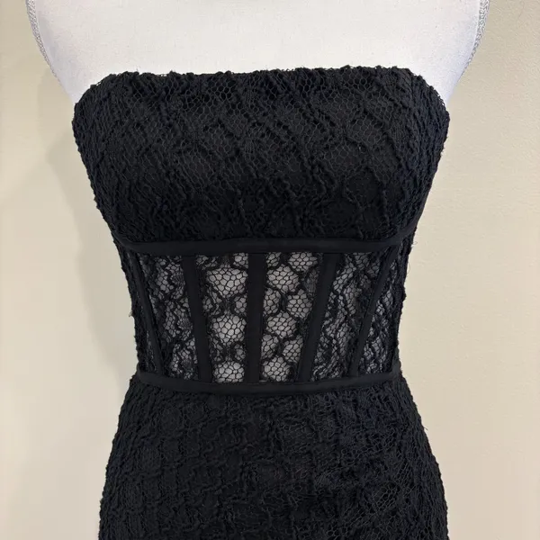 NICHOLAS Raina Strapless Corset Lace Midi Dress Black Slit 6 Revolve Prom‎ Hoco - Image 4
