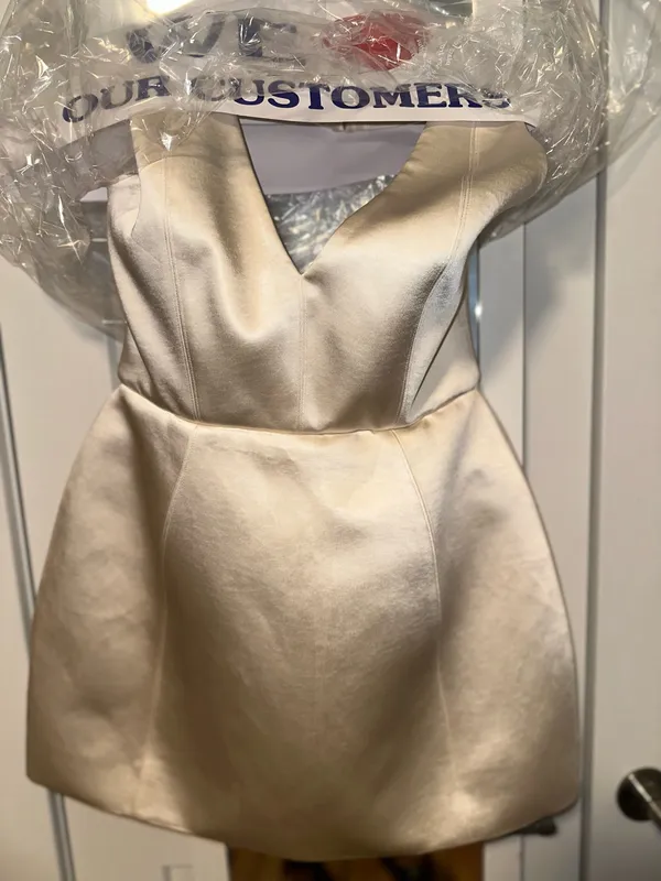 Oh Polly Halterneck Structured Tulip Mini Dress in Ivory - Image 8