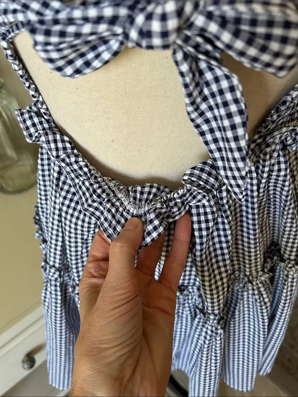 Altar’d state navy white gingham ruffle strapless western rush mini dress M - Image 7