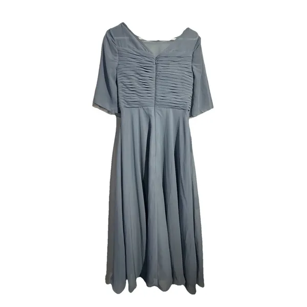 Azazie Kaleigh Dusty Blue A-Line Pleated Chiffon Floor-Length Bridesmaid Dress 4 - Image 2