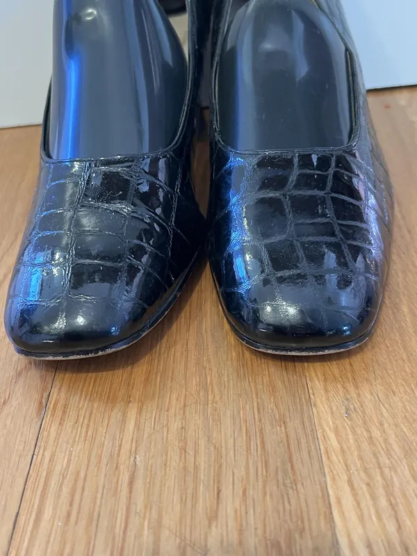 Etienne Aigner Cadiz Shoes Womens Size 7.5 Black Croc Pumps Square Toe - Image 3