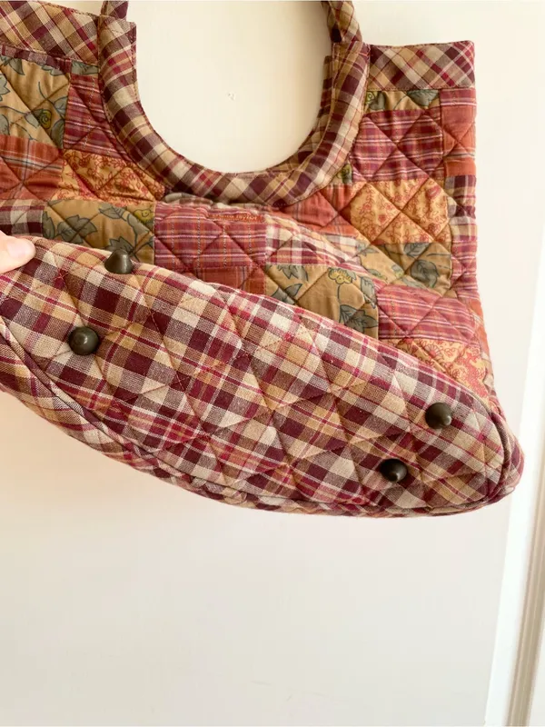 Bella Taylor Quilted Patchwork Tote Bag Red Colors Plaid Striped Paisley Handbag - Image 5