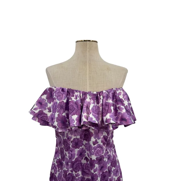 Oh Polly Show Me‎ Off Off Shoulder Ruffle Satin Mini Dress Lilac Floral US 8 NWT - Image 4