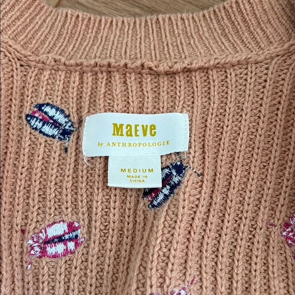 Anthropologie Maeve Elliana Beetle Bug Tan Sweater Medium Novelty - Image 5