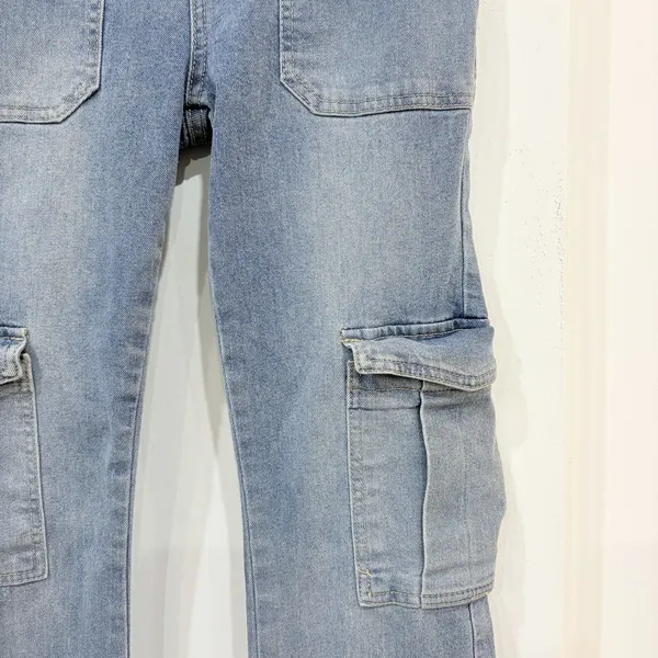 Indigo Rein Light Wash Utility Cargo Flare Jeans Juniors Size 3 - Image 5