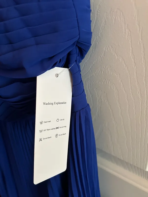 Royal Blue Strapless Maxi Dress with Scarf - Image 4