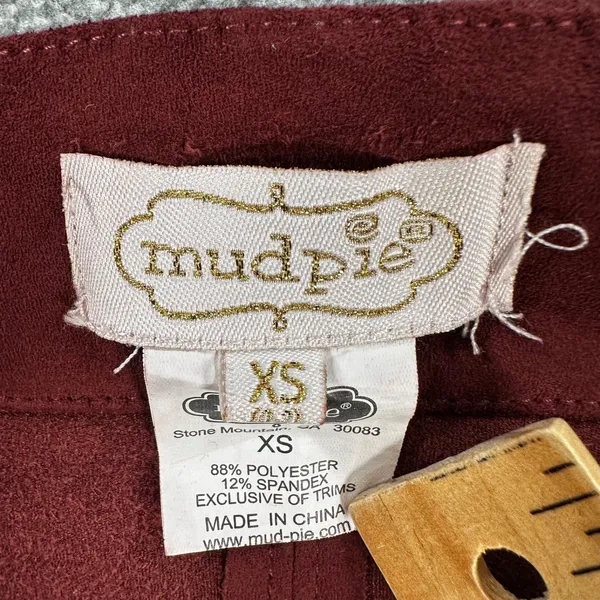 Mud Pie Faux Suede Mini Skirt Size X-Small Burgundy Stitched - Image 4