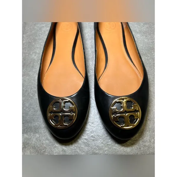 Tory Burch Black Leather Gold Logo Slip On Ballet Flats Women’s Shoe Size 8 - Image 3