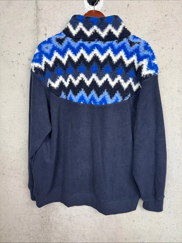 Aerie oversized Sherpa Fleece Quarter Zip Pullover Blue Fair Isle Sweater S - Image 5
