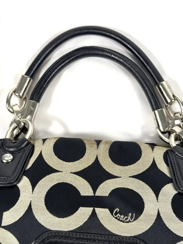 Coach Kristin 16779 Op Art Signature Y2K Satchel Black Khaki Leather Bag - Image 8