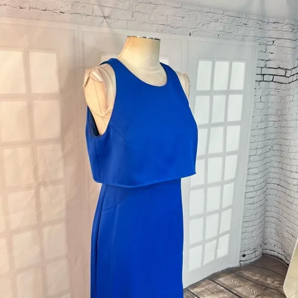 Nicole Miller Royal Blue Satin Sleeveless Flounce Formal Gown Size 8 - Image 4