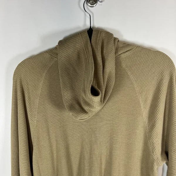 Aritzia‎ Tna Long Sleeve Waffle Knit Thermal Tan Hooded Shirt Women's Small - Image 8