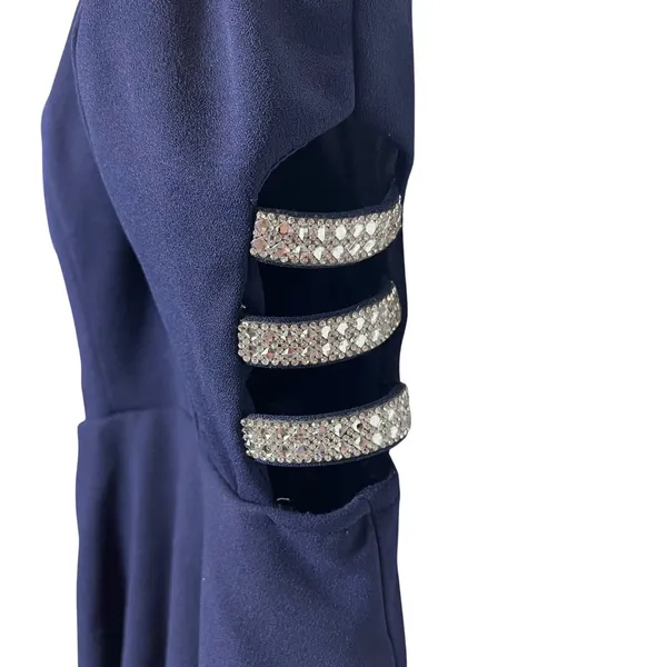 Speechless Navy Blue Halter‎ High Low Rhinestone Side Cutout Formal Dress Size 0 - Image 4