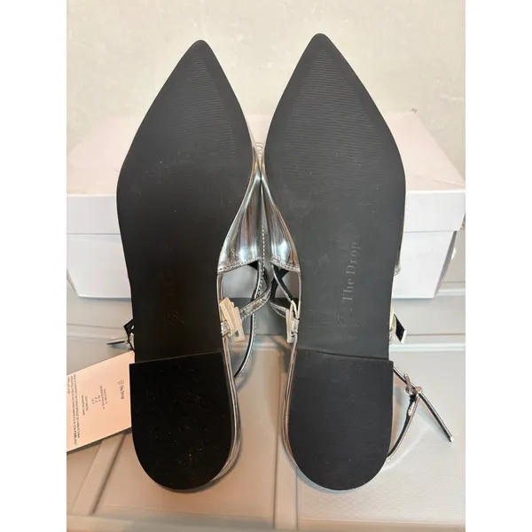 The Drop Tammie Silver Crackle Pointed Toe Slingback Flat Shoes Size 10 chrome - Image 5