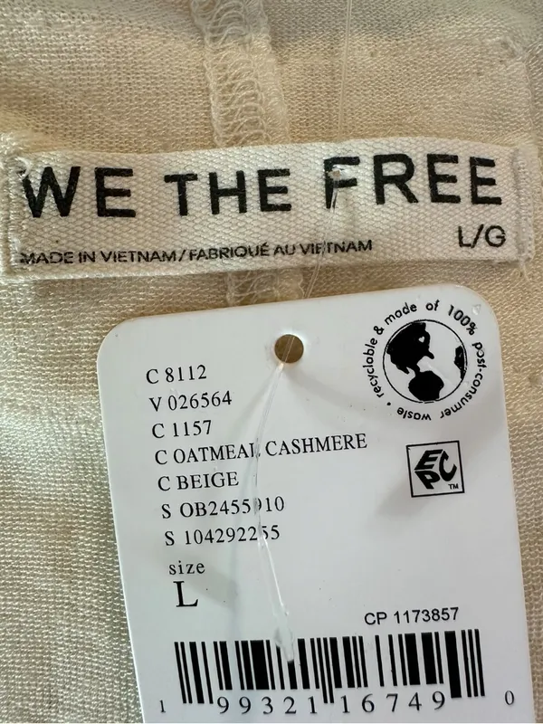 Free People We The Free Peppermint Tee in Oatmeal Cashmere NWT Size Large - Image 8