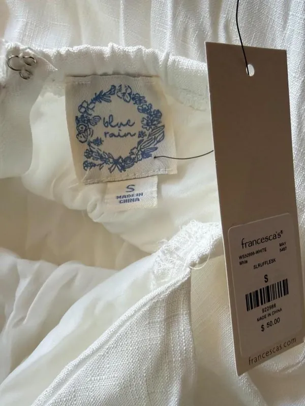 NWT Blue Rain White Ruffle Open Back Mini Dress Size Small - Image 9