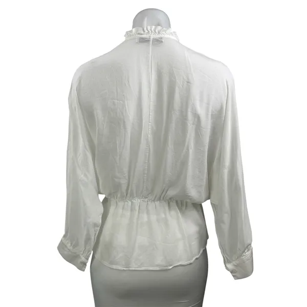 Zara Women's White Long Sleeve Ruffle V Neck Tie Peplum Wrap Blouse Top Size S - Image 3