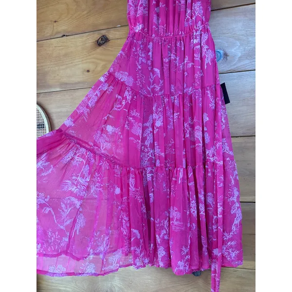 NWT Lulus Float to You Hot Pink Floral Print Halter-Neck Tiered Midi Dress Sz M - Image 4