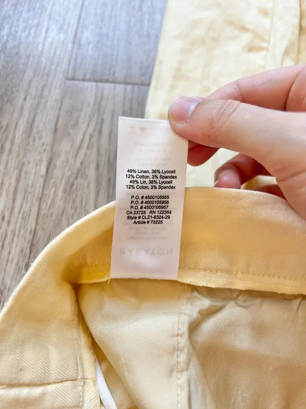Aritzia Babaton Linen Butter Yellow Light Weight Pull On Pleated Pants Size 6 - Image 7