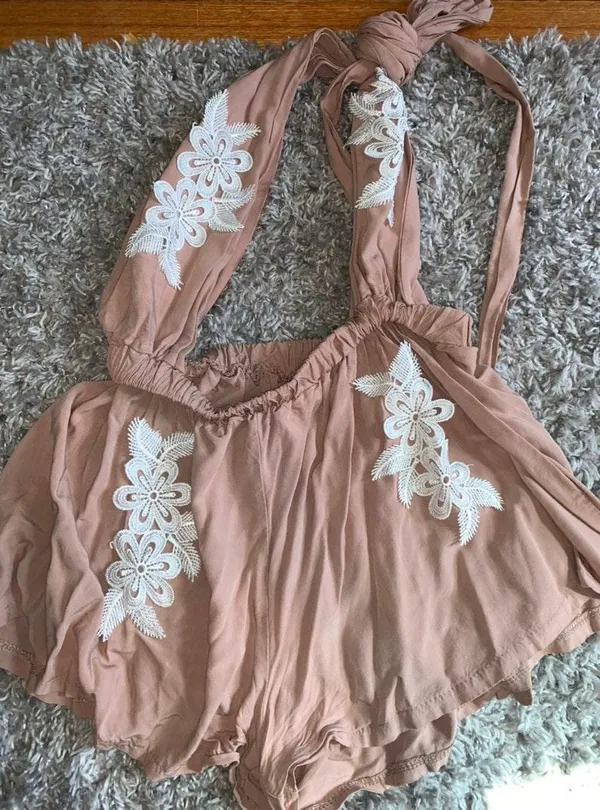 Deep V Romper Tan - Image 3