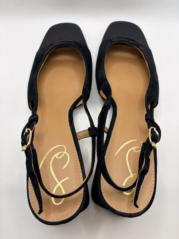 Sam Edelman Black Suede Slingback Heels Sz 8 Square Toe Cutout Retro Chic Preppy - Image 4