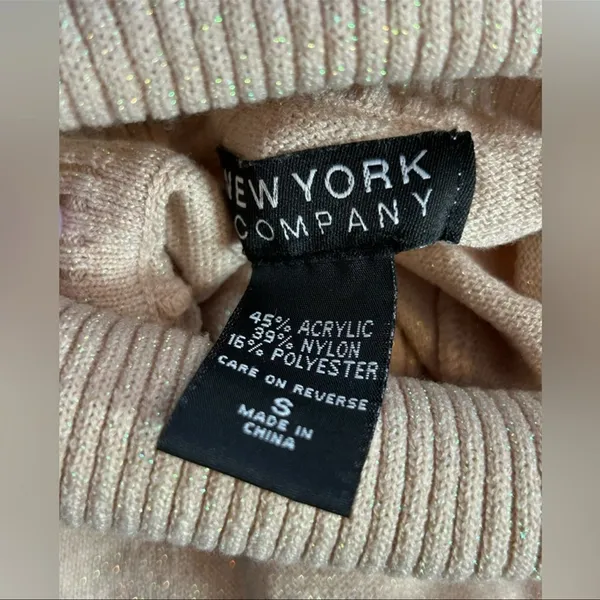 New York & Company Pink Rose Gold Glitter Turtleneck Sweater Small Y2K Fitted - Image 10