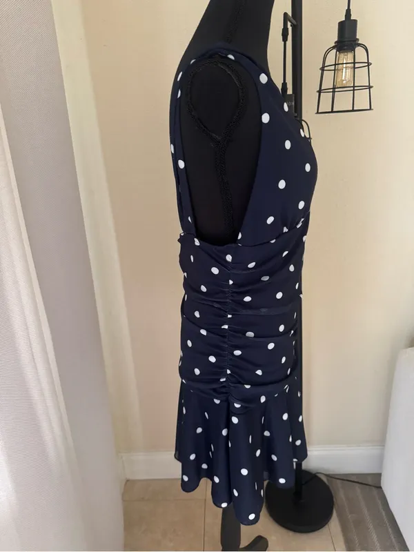 Cotton Candy LA Navy Polka Dot Ruched Mini Dress NWT Size Large - Image 5
