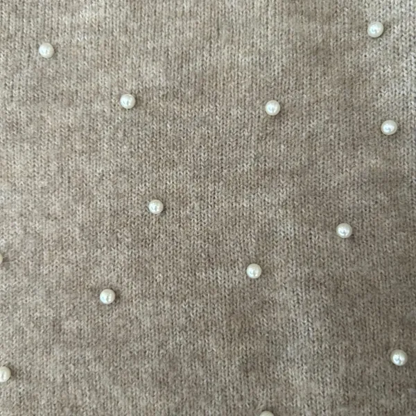 H&M Beige Faux Pearl Embellished Crewneck Sweater Size Medium Poly/Wool Blend - Image 5