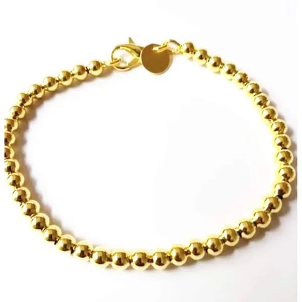 4mm Bead Ball Bracelet Minimalist Jewelry | Yellow Gold‎ Plated Sterling Silver - Image 3