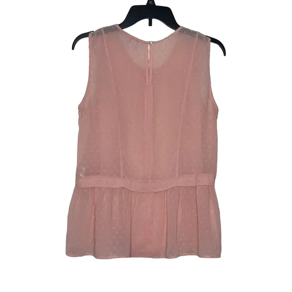 J.Crew Women's Tank Top Semi Sheer Polka Dot Peplum Lightweight Pink Size‎ 6 - Image 9