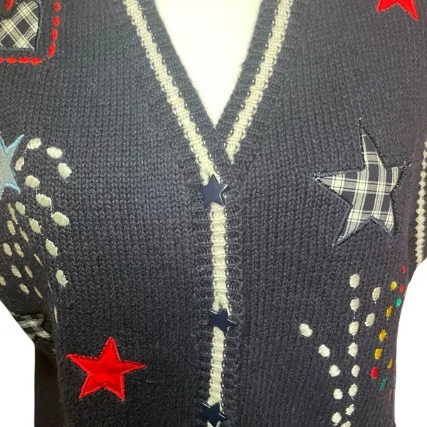 Vintage Robin Sinkler Fireworks Stars‎ Knit Embroidered Vest Medium Patriotic - Image 6
