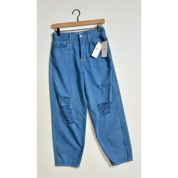 NWT!! 7 FOR ALL MANKIND Balloon Distressed Denim Jeans Tapered Blue Size 26 - Image 2