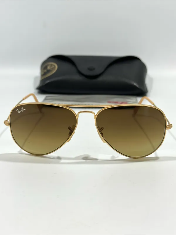 Ray-Ban RB3025 Aviator Large Metal Unisex Matte Gold Sunglasses Brown Gradient - Image 4