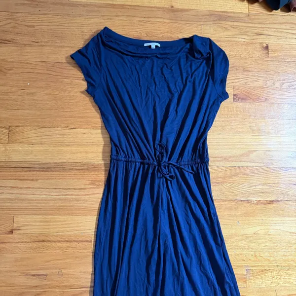 Gap Cap Sleeve Maxi Dress Size Large Navy Blue Drawstring Waist Jersey Knit - Image 3