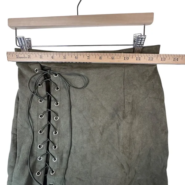 Y2K Vestidos Olive Green Mini Skirt Faux Suede Lace Up‎ M Goblincore Festival - Image 6