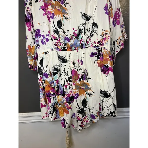 Umgee Romper Womens Large Multicolor Floral V Neck Tassel Tie 3/4 Sleeve - Image 10
