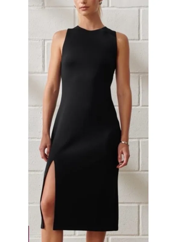 Abercrombie & Fitch YPB neoKNIT Women’s Black Column Sleeveless Slit Midi Dress - Image 8