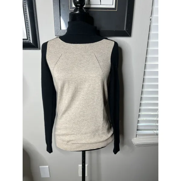Vince Cashmere Sweater Women's XS COLORBLOCK black/beige Turtleneck Long‎ Sleeve - Image 7