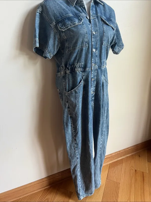 We The Free Light Blue Denim Short-Sleeve Overall Jumpsuit - Image 5